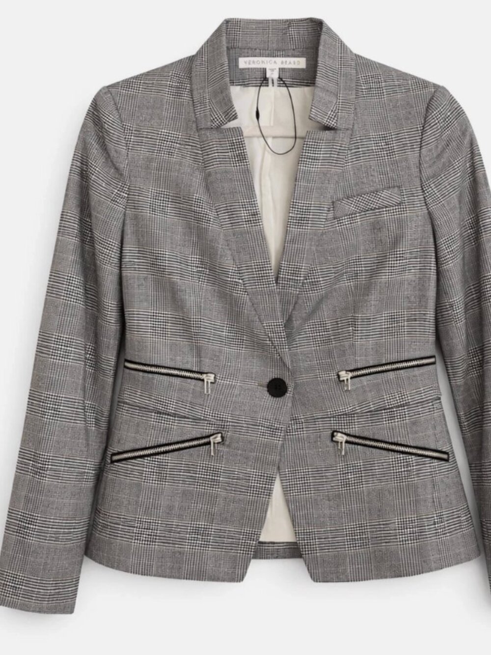 Veronica Beard Paloma Plaid Dickey Blazer Zipper Jacket Gray Women 8 Modern - Picture 5 of 8